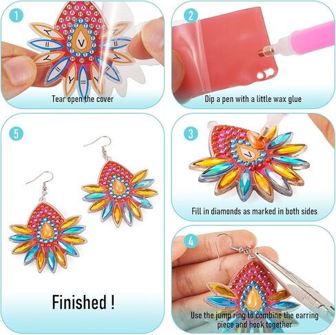 Spritewelry 6 Pairs Diamond Painting Earrings Making Kit 5D Hand Mosaic Diamond Art Earring Set Bohemia Vintage Dangle Drop Earrings Boho Vacation Jewelry for Adults Kids in Kuwait