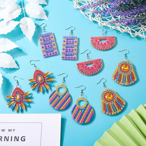 Spritewelry 6 Pairs Diamond Painting Earrings Making Kit 5D Hand Mosaic Diamond Art Earring Set Bohemia Vintage Dangle Drop Earrings Boho Vacation Jewelry for Adults Kids in Kuwait