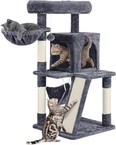 Yaheetech Cat Tree Cat Tower, 40-Inch Cat Condo with Oversized Soft Platform, Scratching Board, Basket and Hammock, Cat Furniture for Kittens Cats Pets, Dark Gray in Saudi Arabia