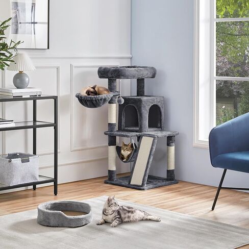 Yaheetech Cat Tree Cat Tower, 40-Inch Cat Condo with Oversized Soft Platform, Scratching Board, Basket and Hammock, Cat Furniture for Kittens Cats Pets, Dark Gray in Saudi Arabia