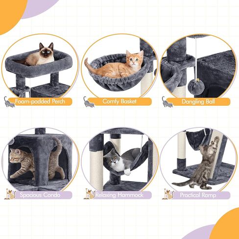 Yaheetech Cat Tree Cat Tower, 40-Inch Cat Condo with Oversized Soft Platform, Scratching Board, Basket and Hammock, Cat Furniture for Kittens Cats Pets, Dark Gray in Saudi Arabia