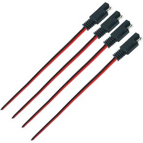 SAE Connector Cable SAE Connector Plug 2 Pin SAE Single Plug Quick Connector Disconnect Plug SAE Automotive Extension Cable for for Motorcycle, Car, Tractor - 1ft/30cm (18 AWG-4 Pack)