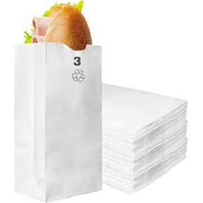 Paper Lunch Bags 3 Lb White Paper Bags 3LB Capacity - Kraft White Paper Bags, Bakery Bags, Candy Bags, Lunch Bags, Grocery Bags, Craft Bags - #3 Medium Lunch Paper Bags / Kraft Paper Sacks by