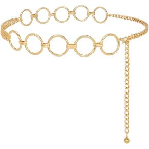 سلسلة خصر معدنية للنساء والفتيات من ويبي، أحزمة خصر قابلة للتعديل، أحزمة بطن عصرية لفساتين الجينز باللون الذهبي in Kuwait