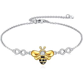 Bee Bracelet 925 Sterling Silver Bumble Bee Bracelet Infinity Bracelet Animal Bee Jewelry Birthday Gifts for Women Girls