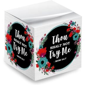 مكعب ملاحظات لاصقة Thou Shalt Not Try Me / قالب مذكرة مقاس 2.75 بوصة مطبوع على 4 جوانب/ تصميم زهور حديث ومضحك