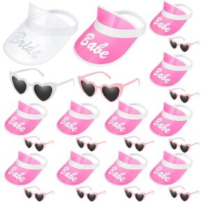 24 Pcs Bachelorette Visors and Bride Heart Shaped Sunglasses Set Bride Sun Hats for Women Wedding
