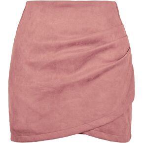 Daysskk Womens Skirts High Waisted Faux Suede Skirt Irregular Mini Bodycon Skirt