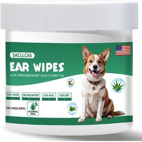 Large Ear Wipes for Dogs,Dog Ear Cleaning Pads Otic Cleanser for Dirty, Waxy, Smelly Ears Solution,Premium Strength Pet Ear Cleaner Wipes with Natural Aloe and Mugwort-100 Count
