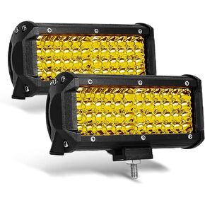 2 PCS 7 Inch Yellow Led Light Bars 96 PCS Led 13824LM Quad Row Waterproof Spot Led Pod Fog Driving Light on Rainy Snowy Day for Truck Off Road Jeep SUV Front Bumper UTV ATV