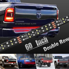 Tailgate Light Bar 60 Inch Triple Row 504 LED 5 Functions Sequential Amber Turn Signals, Red Brake Running, White Reverse Tailgate Strip Light IP67 Waterproof - 2 Years Warranty