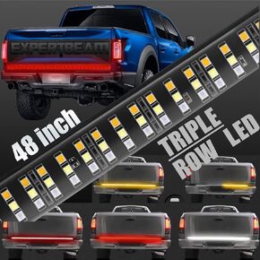 شريط إضاءة الباب الخلفي 60 بوصة صف ثلاثي 504 LED 5 وظائف إشارات انعطاف كهرماني متتابعة، تشغيل الفرامل الحمراء، ضوء شريط الباب الخلفي العكسي الأبيض IP67 مقاوم للماء - ضمان لمدة عامين