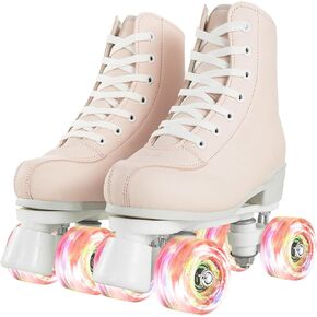 Womens Black Roller Skates High-top Light-Up 4-Wheel Outdoor Indoor Roller Skates Double Row Shiny Skates for Unisex Adults with Shoes Bag