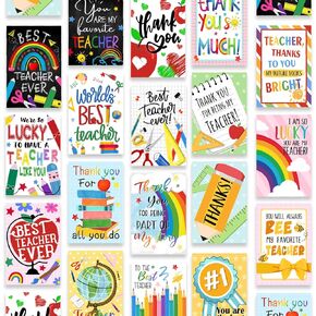 Teacher Appreciation Cards Set-36 Pack Best Teacher Ever Greeting Cards Boxed Envelopes and Stickers for Sealing, 18 Assorted Designs Bulk Blank Cards for Back to School Gifts 5x7 Inch