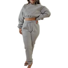 Women's Cropped Sweatshirt and High Waisted Jogger Sweatpants Set