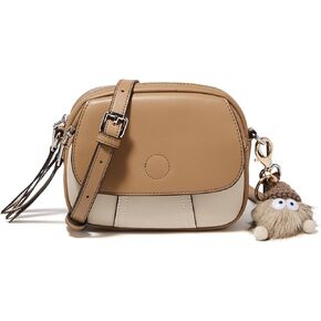FOXLOVER Compact Two-Tone Crossbody Leather Bag with Tassel Zip Mini Shoulder Purse Cute Handbag
