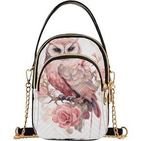 Quilted Crossbody Bags for Women,Pink Owl Women's Crossbody Handbags Small Travel Purses Phone Bag