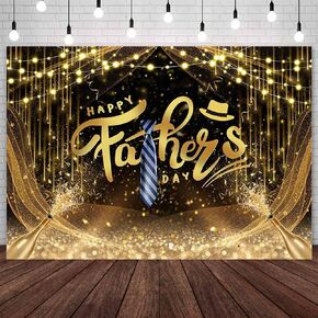 7x5ft Happy Fathers Day Backdrop Black Gold Boho Glitter Photography Background Balloons Shirt Tie Hat I Love You Dad Father's Day Party Decoration Supplies Banner Photo Booth Studio