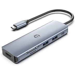 6 in 1 USB C Hub, Dual Monitor USB C Adapter, USB C Dongle for Laptop with 4K HDMI, 100W PD, USB 3.0, SD/TF, Multiport Hub for Type C Other Devices