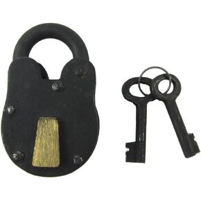 Treasure Gurus Antique Style Rustic Cast Iron and Brass Padlock Heavy Duty Skeleton Key Lock Set with 2 Keys