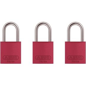 ABUS Red 72/30 Lockout Tagout Safety Padlock with 1" Shackle, 3 Pack, Keyed Alike, 3 Padlocks with 6 Keys