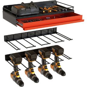 J JACKCUBE DESIGN Power Tool Organizer Wall Mount Holder- 3 Pack Heavy Duty Steel Drill Storage with Charging Station Rack and Shelf for Garage, Workshop Organizer-MK880A