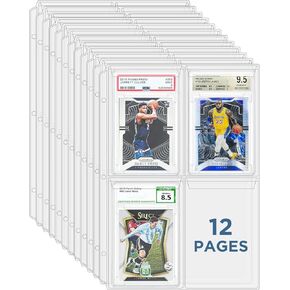 Graded Card Sleeves, PSA Graded Card Slab Binder Pages for Storage & Display, Compatible with PSA, BGS, CGC Graded Sports Cards and One-Touch Magnetic Card Holders- 12 Pages