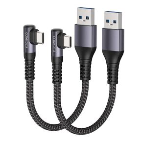 CONMDEX USB C Charger Cable [1ft, 2-Pack] 10Gbps USB 3.1 Gen 2 USB A to USB C Data Transfer Braided Cord, Right Angle Android Auto CarPlay Type C Cable for iPhone 15 Plus Pro Max Samsung Galaxy S23