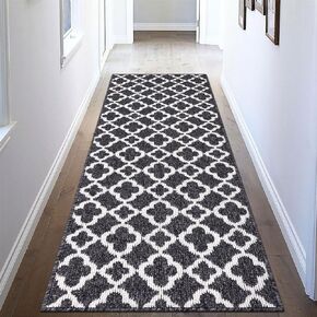 U'Artlines Runner Rug for Hallway 2×6feet Non Slip Kitchen Floor Carpet Runners Black Moroccan Trellis Machine Washable Area Rug for Entryway Bathroom