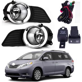 Fog Lights Lamps with Covers + Switch + Wiring Kit Compatible with Toyota Sienna CE L LE XLE 2011-2017 (Not fit Sienna SE) Replaces ‎TO1038146 TO1039146 5204008010 812200D041 812100D041