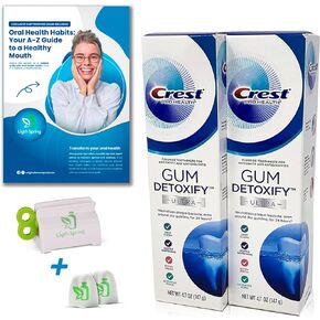 Crest Ultra Pro Health Gum Detoxify Toothpaste, 4.7 Ounce (Pack of 2), Bundle: Toothpaste Squeezer, Two No-Mess Caps, Guide to Better Oral Health Habits Light&Spring. (5 Items)