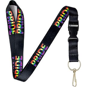 Pride Lanyard Keychain and ID Holder with Detachable, Breakaway Buckle for Keys or Badge - Durable Black Polyester – Novelty Necklace
