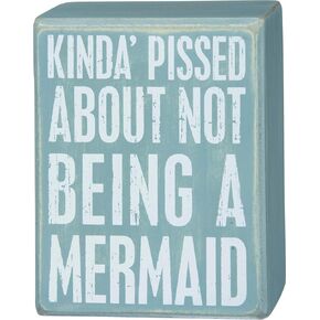 Primitives by Kathy 30835 Beach-Inspired Blue Mermaid Wood Box Sign, 4" x 5", Kinda Pissed