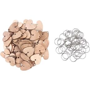 Amosfun 50pcs Birthday Calendar Wooden Wall Hanging Reminder Tags with- Family Small Plaque Heart Hearts Board- Heart Wooden Slices with- 50 Iron Loops Set for Birthday Reminder