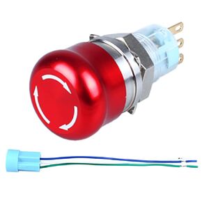 Metal Latching Emergency Stop Push Button Switch,19mm 1NO 1NC Button Switch Knob Rotary Switch,Stianless Steel 0.75" Mouting Hole