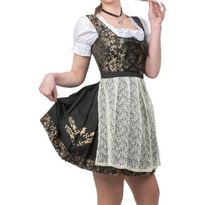 3-Piece German Oktoberfest Dirndl Dress Short Black and Gold