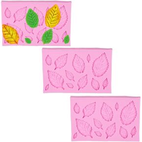 3Pcs Pink 3D Small Leaf Molds Silicone for Sugar Paste, Chocolate, Fondant, Butter, Resin, Polymer Clay, Wax, Soap, Crafting Projects and Cake Decoration Decorating, Craft Supplies