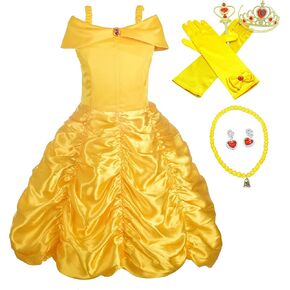 Lito Angels Girls' Princess Dress Up Costumes Halloween Fancy Party Dress Golden Trimmed with Accessories