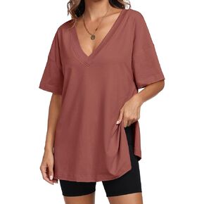 ANRABESS Women's Oversized T-Shirt Short Sleeve V Neck Loose Baggy Reversible Tops Casual Tee Shirts Summer Outfits 2024