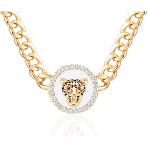 المرأة الذهب كريستال ليوبارد رئيس قلادة بيان الهيب هوب مكتنزة النمر المختنق سلسلة كوكتيل زي مجوهرات الحفلات in Kuwait