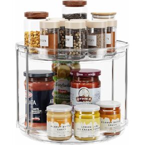 LAMU 2 Tier Lazy Susan Turntable Organizer 9.25'' Rotating Spice Rack Organization for Cabinet, Kitchen Pantry Organizer, Countertop, Spining Makeup Organizer for Bathroom Vanity, Clear