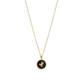 Hummingbird Pendant Bird Coin Charm Necklace Black Disc Medal Circle Pendant Bird Necklace 18K Gold Dipped (Gold, Black)