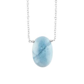 Thecraftman Natural Blue Opal Oval Cabochon Necklace, Gemstone Pendant Necklace, Genuine Gemstone, Birthstone, Gift for Her, Healing Stone, 18 Inch