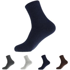 5 Pairs Men's Wool Socks Winter Warm Thick Knit Cabin Cozy Crew Socks