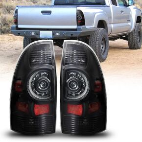 AUTOONE Toyota Tacoma Tail Lights مجموعة مدخنة سوداء، تناسب 2005-2015 Tacoma Factory الجانب الخلفي للسائق وجانب الركاب، مع الهالوجين ومصباح LED