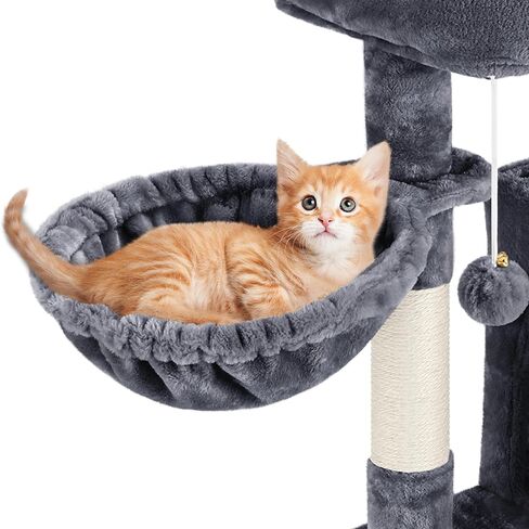 Yaheetech Cat Tree Cat Tower, 40-Inch Cat Condo with Oversized Soft Platform, Scratching Board, Basket and Hammock, Cat Furniture for Kittens Cats Pets, Dark Gray in Saudi Arabia