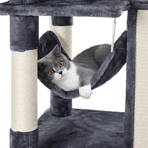 Yaheetech Cat Tree Cat Tower, 40-Inch Cat Condo with Oversized Soft Platform, Scratching Board, Basket and Hammock, Cat Furniture for Kittens Cats Pets, Dark Gray in Saudi Arabia