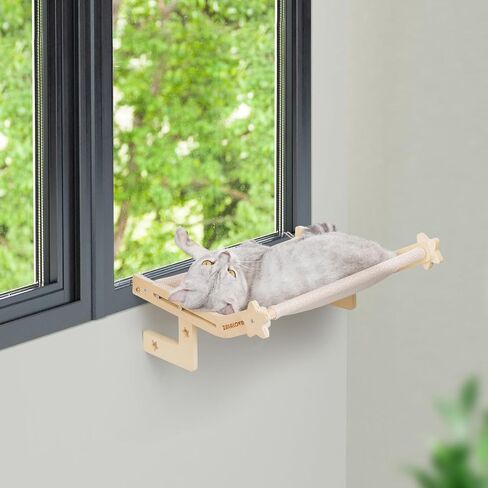 أرجوحة نافذة للقطط، أرجوحة للقطط، سرير للقطط مع وسادتين من القماش القويتين المقاومتين للاهتراء، سهل التركيب، إطار من الخشب الصلب، مناسب للتركيب على عتبات النوافذ، والخزائن، والأدراج، وبجانب السرير in Kuwait