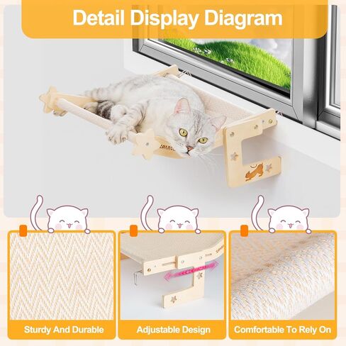 أرجوحة نافذة للقطط، أرجوحة للقطط، سرير للقطط مع وسادتين من القماش القويتين المقاومتين للاهتراء، سهل التركيب، إطار من الخشب الصلب، مناسب للتركيب على عتبات النوافذ، والخزائن، والأدراج، وبجانب السرير in Kuwait