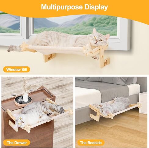 أرجوحة نافذة للقطط، أرجوحة للقطط، سرير للقطط مع وسادتين من القماش القويتين المقاومتين للاهتراء، سهل التركيب، إطار من الخشب الصلب، مناسب للتركيب على عتبات النوافذ، والخزائن، والأدراج، وبجانب السرير in Kuwait